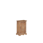 Mesita de noche de madera teca con panel frontal decorado y patas