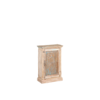 Mesita de noche de madera teca con puerta de panel tallado y borde decorativo