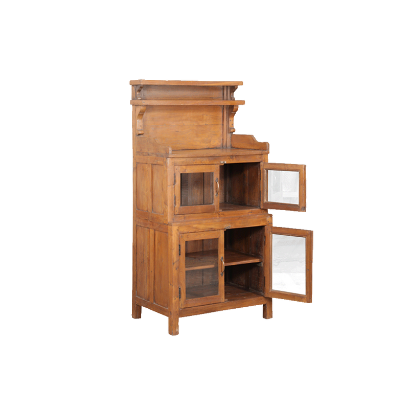 Vitrina de teca con puerta de cristal abatible y estantes interiores