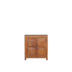Aparador de madera de teca con 2 puertas y tiradores metálicos, color miel