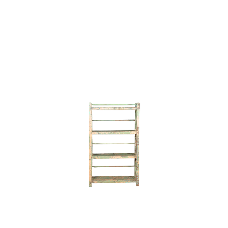 Librería abierta de madera de teca con 4 estantes y diseño de travesaños