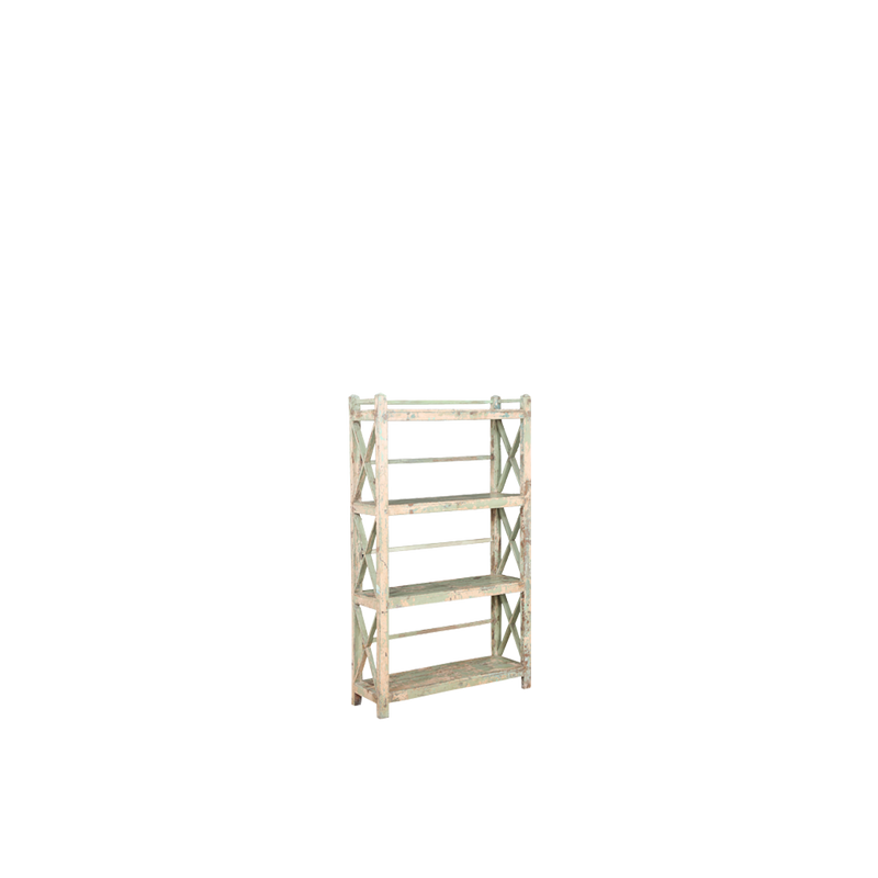 Librería de teca con 4 estantes tipo escalera y bastidor de madera