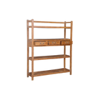 Librería de madera de teca con 3 estantes y 3 cajones con tiradores, vista lateral