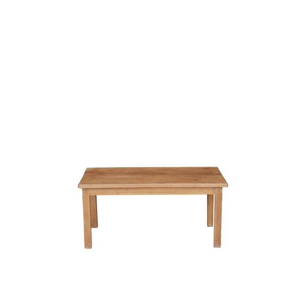 Mesa de centro de madera de teca, tablero rectangular y patas torneadas