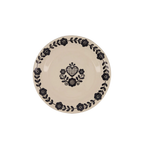 Plato llano de cerámica crema con borde floral negro y corazón central