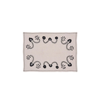 Individual beige con bordado negro floral y borde zigzag, pieza cuadrada