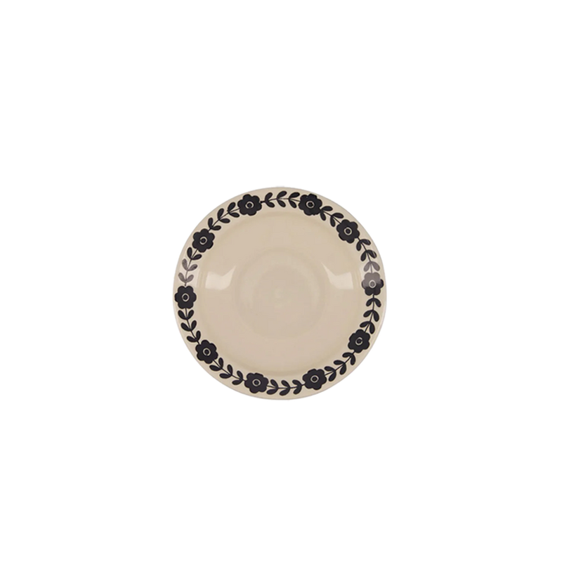 Plato hondo Viana color crema con borde decorado de flores negras