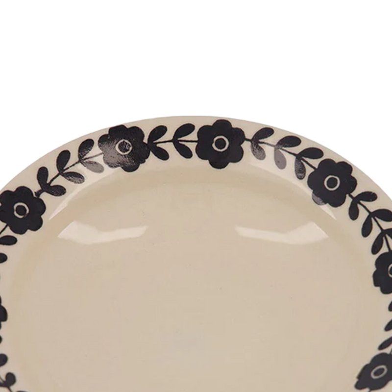 Plato hondo Viana crema con detalle floral negro en el borde