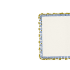 Mantel individual de lino ecru con esquina en borde azul y puntilla dorada