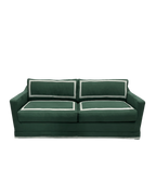Sofá de lino verde de tres plazas, diseño Luis, con respaldo y cojines dobles