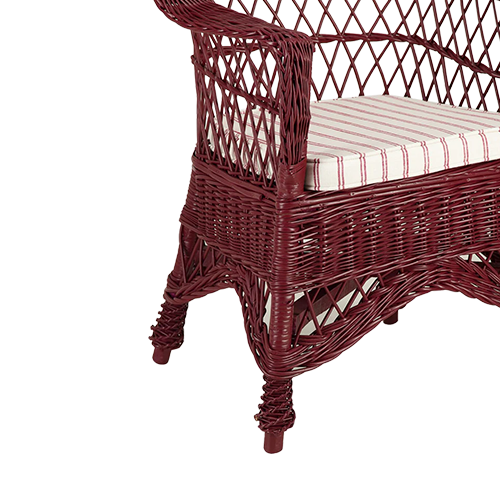 Base de sillón de mimbre burdeos con patas de madera y tejido cruzado