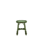 Taburete de mimbre verde con asiento redondo y patas de tubo trenzado