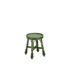 Taburete de mimbre verde con asiento circular tejido y cuatro patas rectas