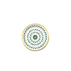 Plato de desayuno redondo con estampado espiral radial verde sobre fondo claro