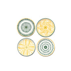 Set de 4 platos llanos estampados florales amarillo-verde, vista superior