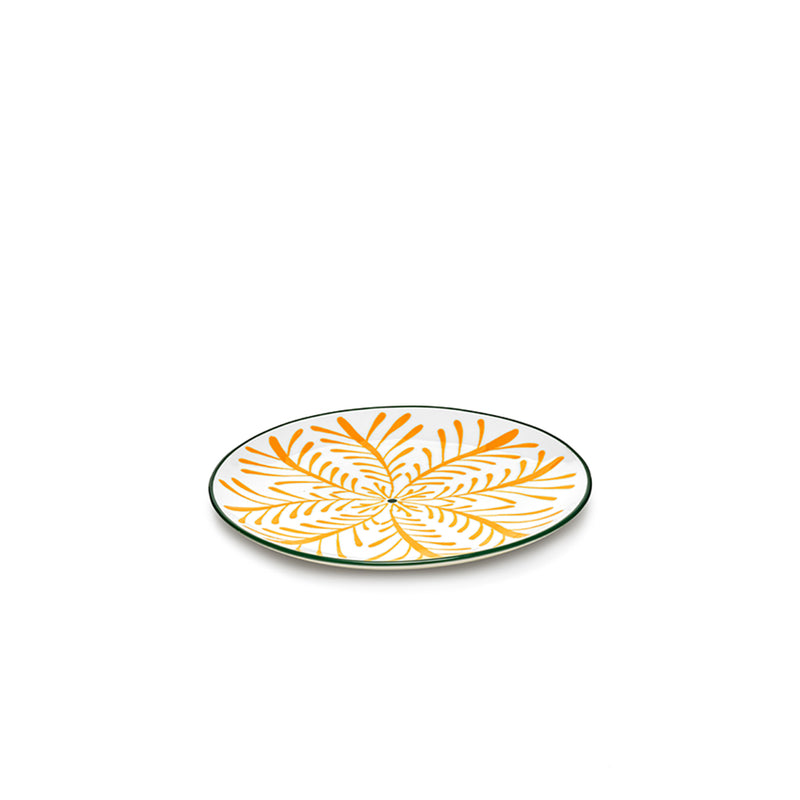 Plato llano ovalado con estampado floral amarillo y verde, borde verde