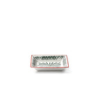 Plato rectangular de cerámica con borde rojo y decoración verde y negra