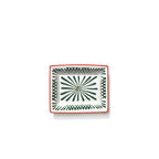 Plato rectangular cerámico blanco con borde rojo y patrón radial verde y negro