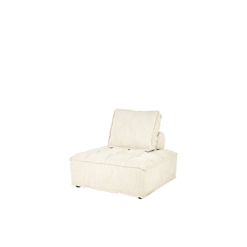 Módulo de sofá tapizado blanco roto, reposacabezas alto y asiento con paneles