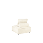 Módulo de sofá tapizado blanco roto, vista 3/4 con reposacabezas y base baja