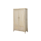 Armario de madera con dos puertas, vista lateral, acabado claro y bisagras metálicas