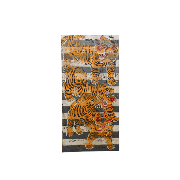 Panel decorativo de madera teca con tigres naranjas y negros, rectangular