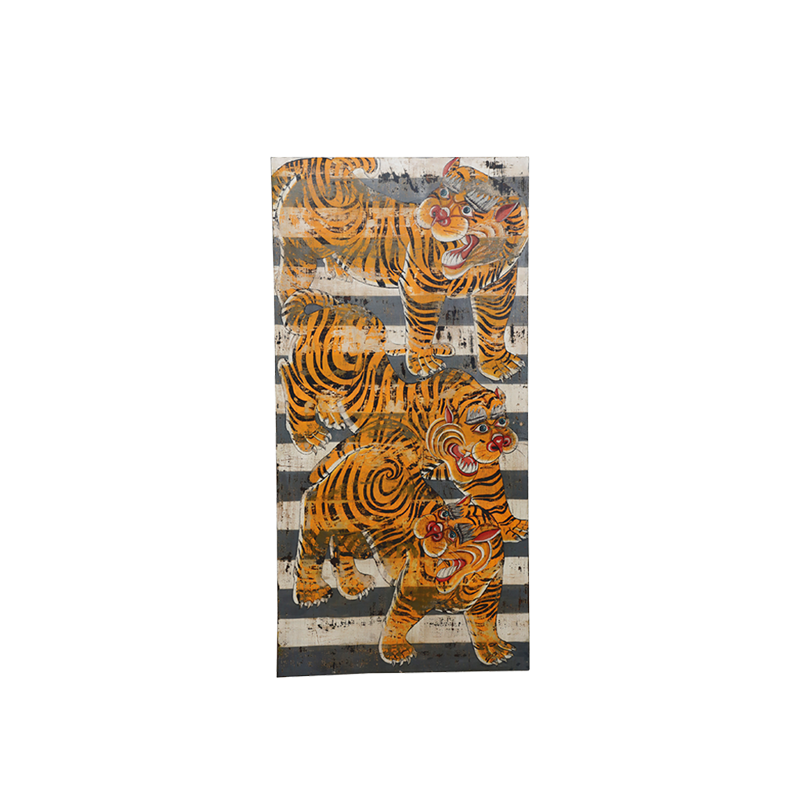 Panel decorativo de madera teca con tigres naranjas y negros, rectangular