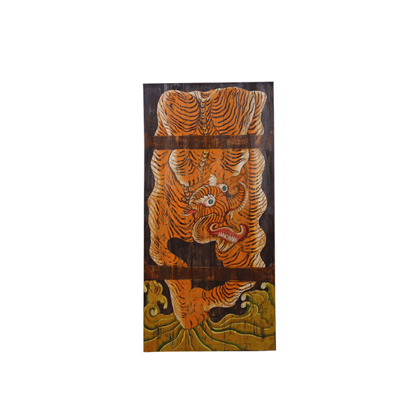 Panel decorativo rectangular con tigre naranja y motivos orientales multicolor