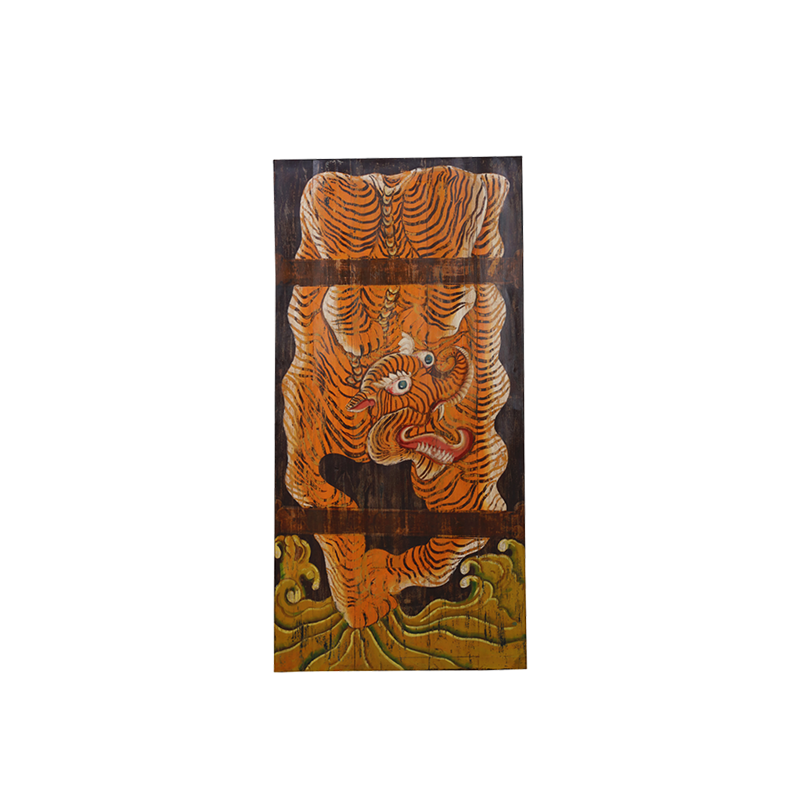 Panel decorativo rectangular con tigre naranja y motivos orientales multicolor