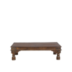 Mesa de centro oriental de madera de teca oscura con patas torneadas