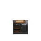 Mostrador de madera de teca negra con cajón y puerta abatible, interior con estante