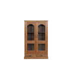 Vitrina de madera estilo artesanal con puertas de vidrio y 2 manijas, con compartimentos