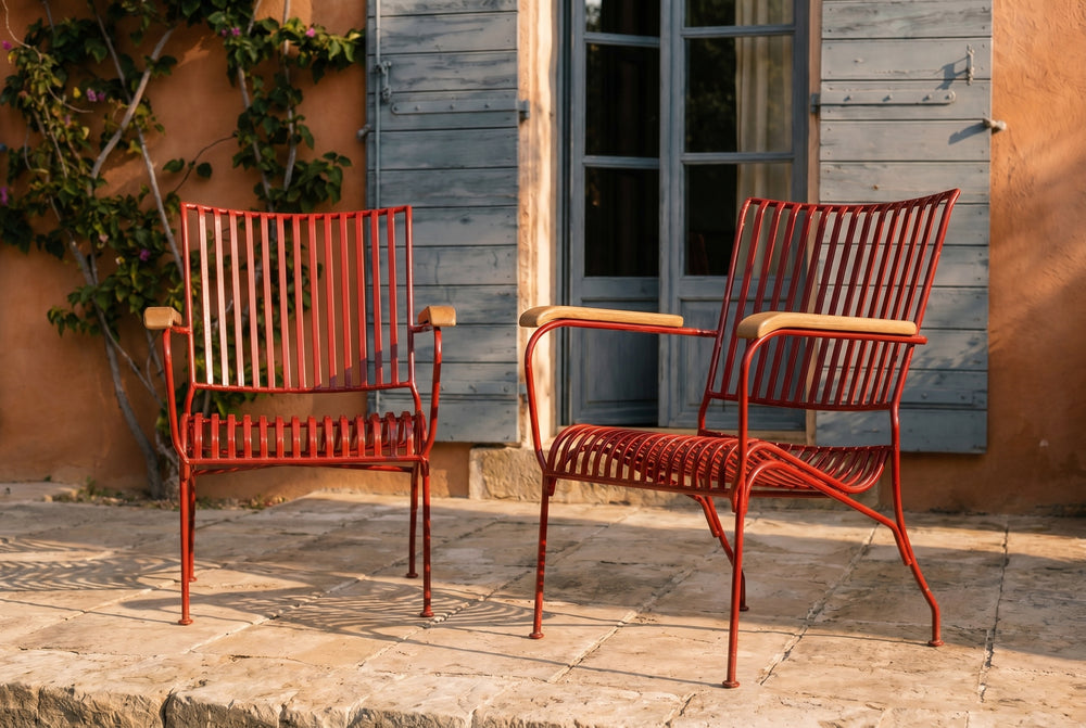 Silla de jardín estilo vintage hierro rojo