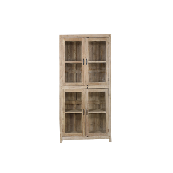 Vitrina de madera con 4 puertas de vidrio y estantes interiores, estilo rústico