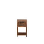 Vitrina expositora de madera estilo vintage con panel de vidrio y repisa inferior