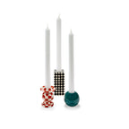 Set de 3 portavelas decorativos con velas blancas: ajedrez negro, rojo y verde esmeralda