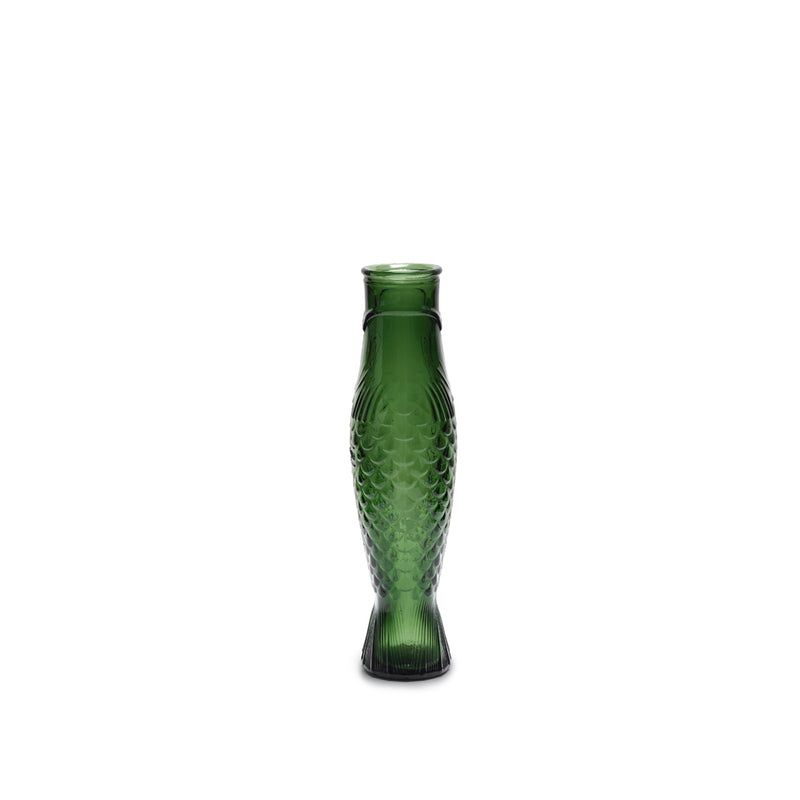 Jarra de cristal verde oscuro con relieve de escamas, vista lateral