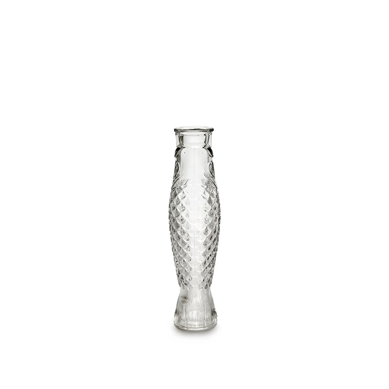 Jarra de cristal transparente alta con relieve geométrico tipo rombos