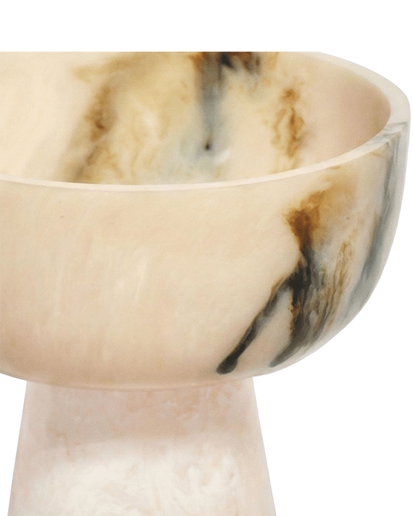 Cuenco grande de resina crema con vetas negras, vista lateral