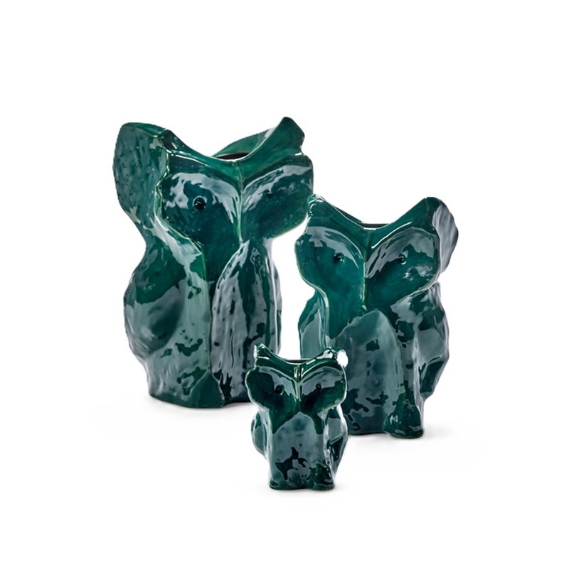 Conjunto de jarrones de cerámica con búhos verde oscuro, tamaño L, Marni