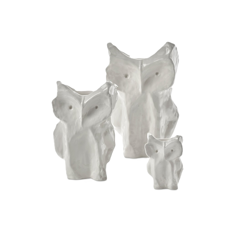 Jarrón de cerámica con forma de búho blanco, acabado mate