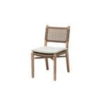 Silla Fiona con respaldo y asiento de tela beige y cojín gris claro