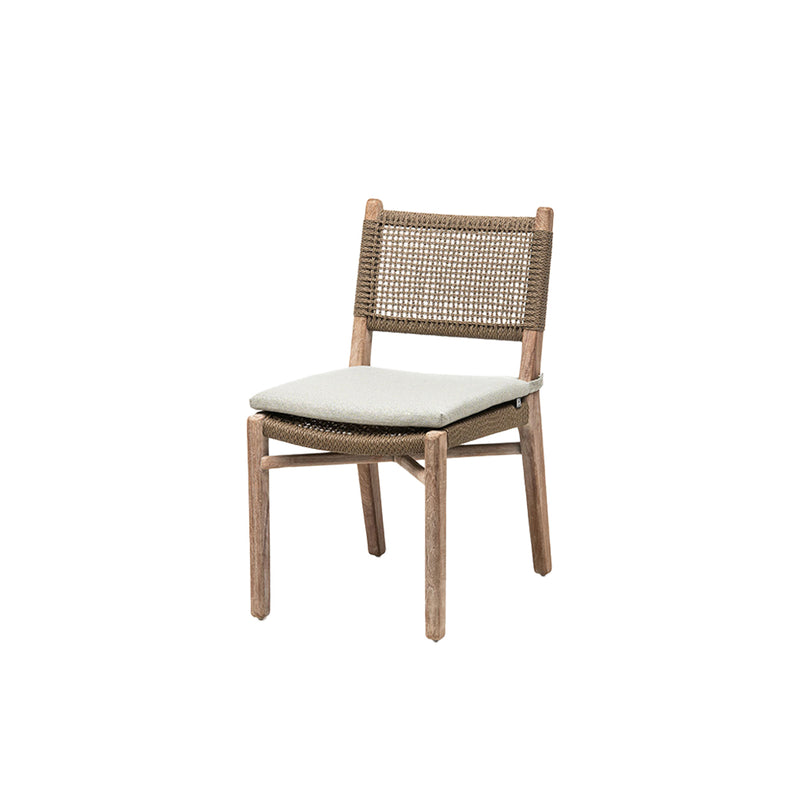 Silla Fiona con respaldo y asiento de tela beige y cojín gris claro
