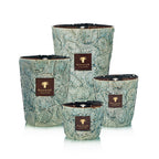 Juego de velas Baobab en frascos de cerámica azul turquesa con relieve, etiqueta dorada