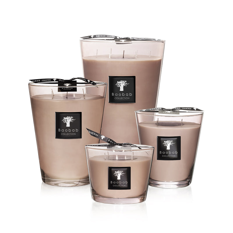 Vela Baobab en vasos de vidrio con cera crema y etiquetas negras, conjunto de 4