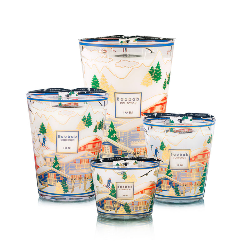 Juego de velas Baobab en vasos de vidrio, diseño de esquí, varios tamaños.
