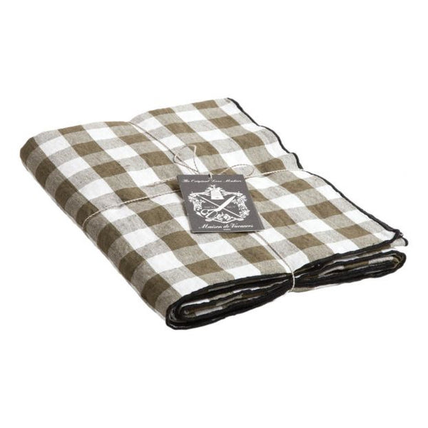 Toile Mimi Vichy kaki pliée, carreaux blanc et kaki, finition bord noire