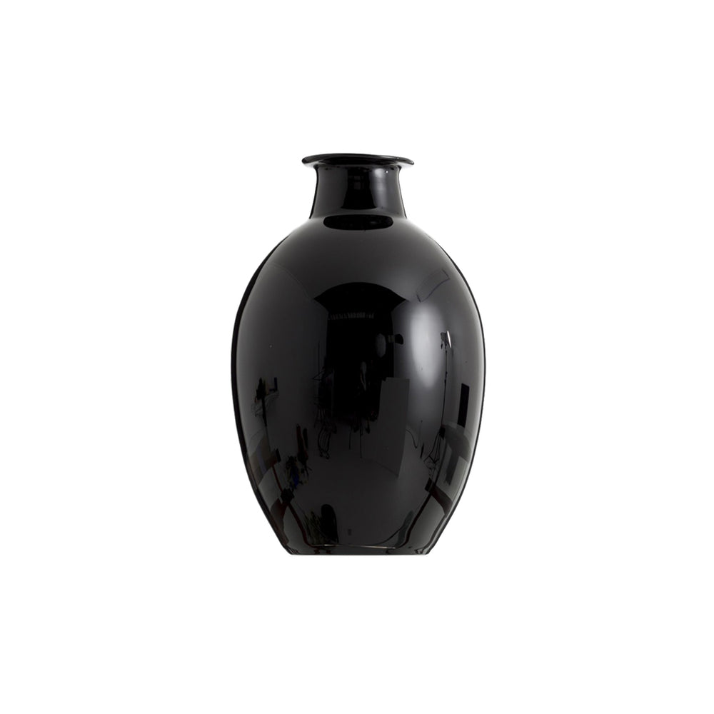 Jarrón de cristal negro brillante, forma abombada