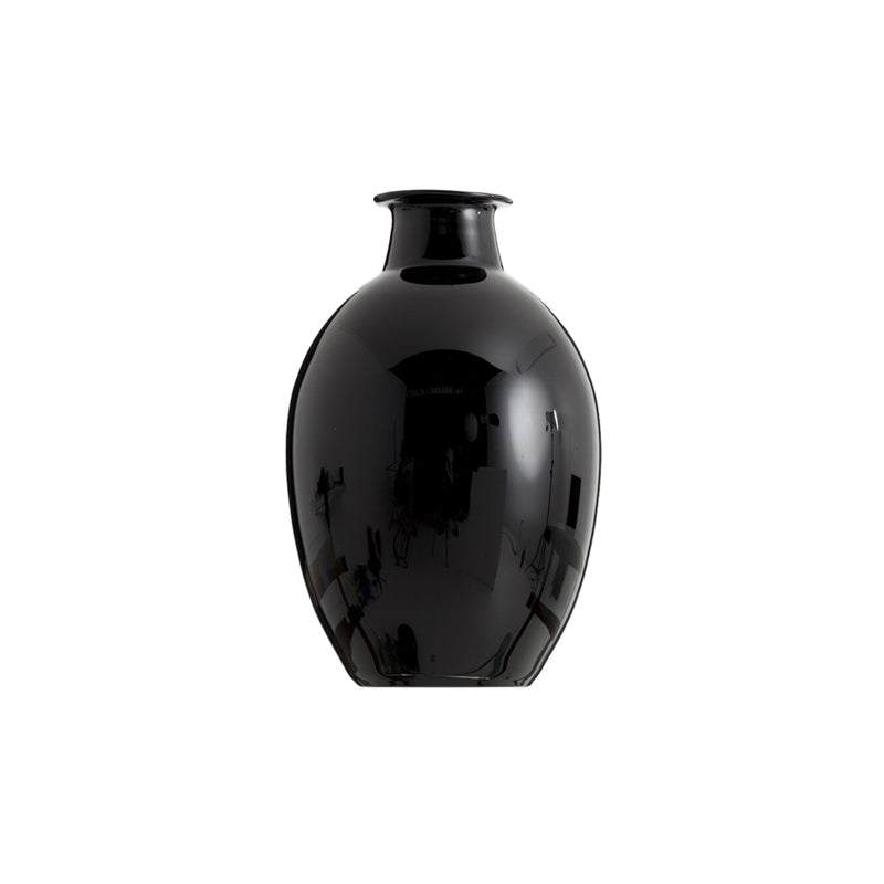 Jarrón de cristal negro brillante, forma abombada