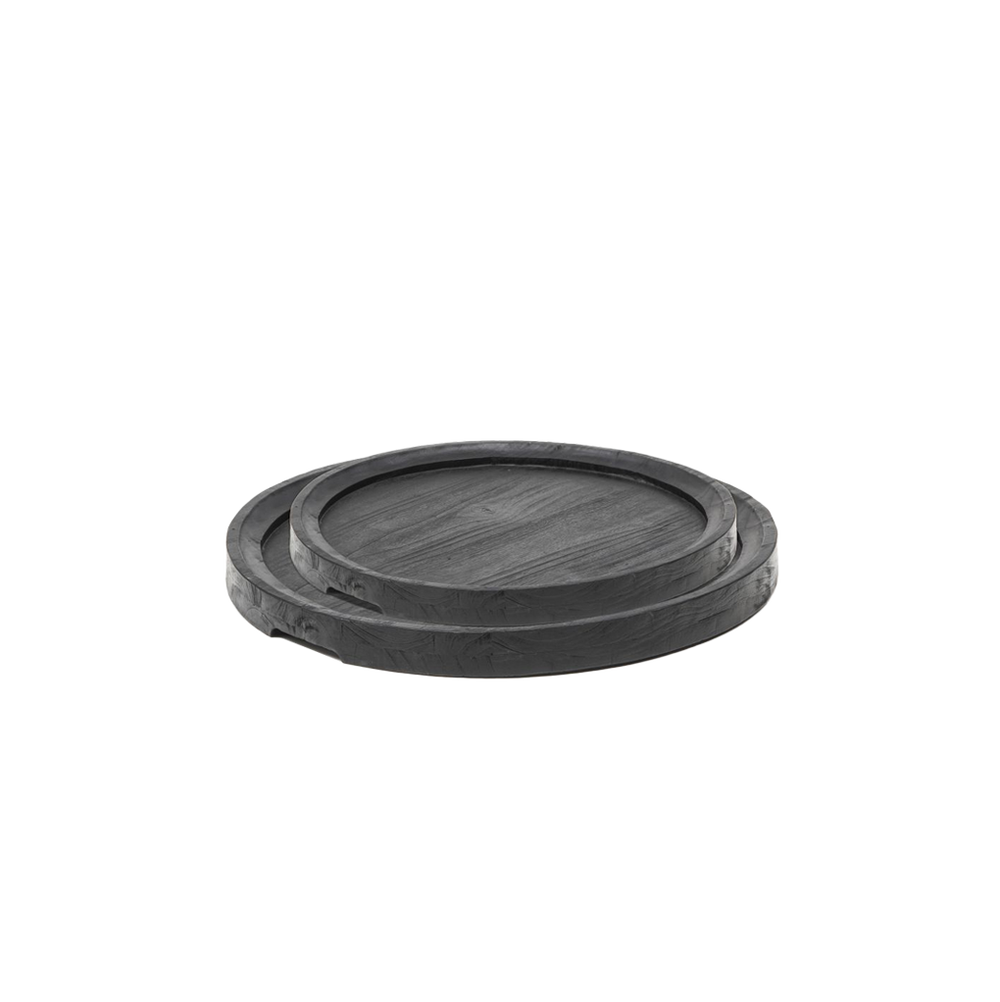 Bandeja redonda de madera teca Luna S con borde elevado